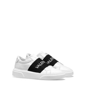 VALENTINO Slip-On Sneakers in White Leather and Black Elastic Band