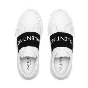VALENTINO Slip-On Sneakers in White Leather and Black Elastic Band
