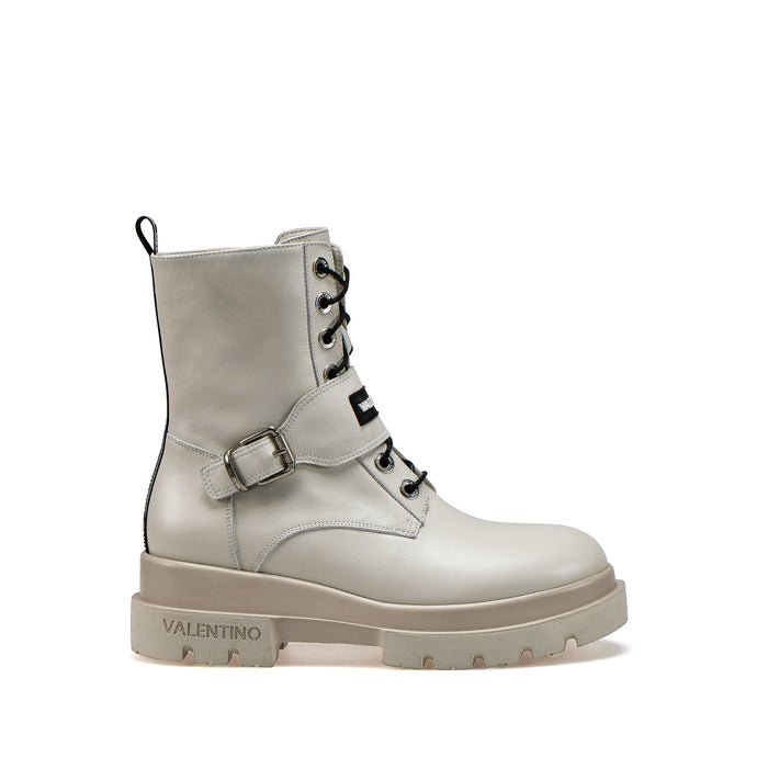 VALENTINO Combat Boots in pelle off-white